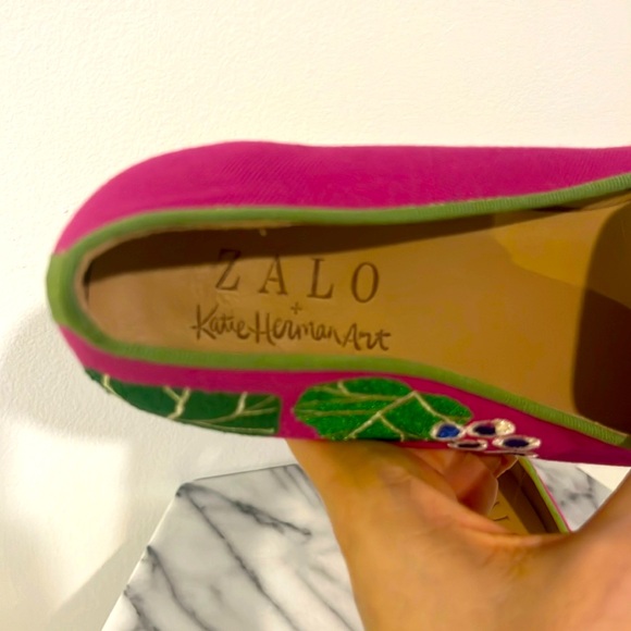 🏝️ ZALO Sea Grapes Needlepoint Flats Pink Slip On Palm Beach Stubbs Loafers 9 - Picture 4 of 7